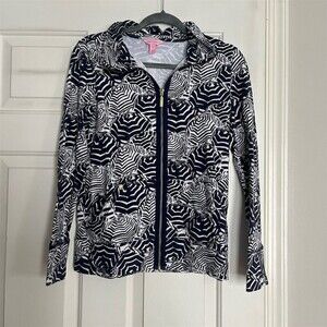 Lilly Pulitzer Leona Jacket Womens XS Navy White Umbrella Print Full Zip vintage
